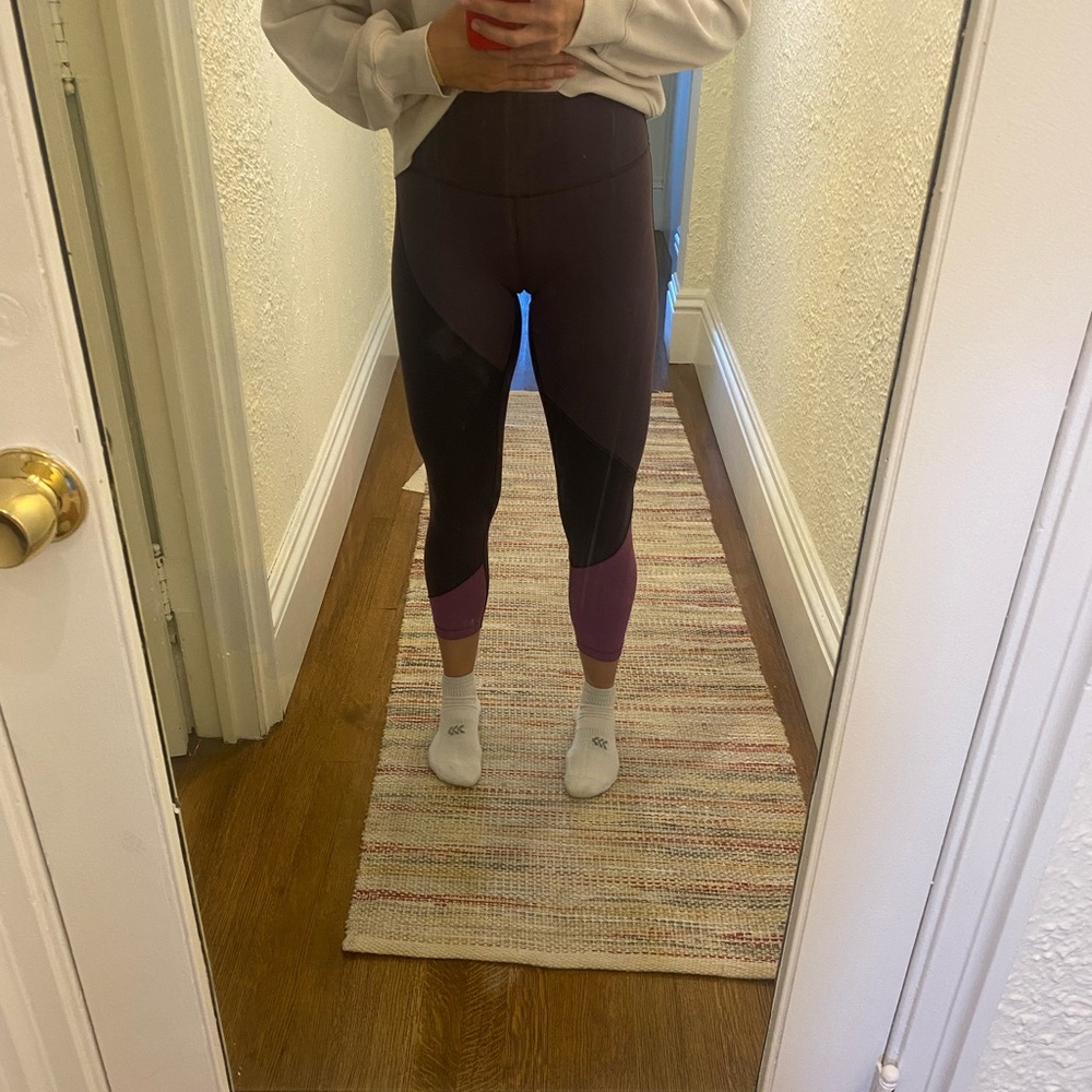 Purple color blocked lululemon leggings, size 6
